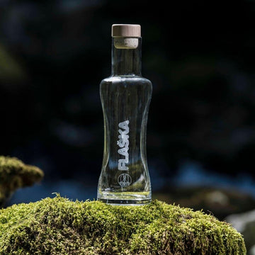 vodan tischkrug mit wasser auf stein mit moos im wald