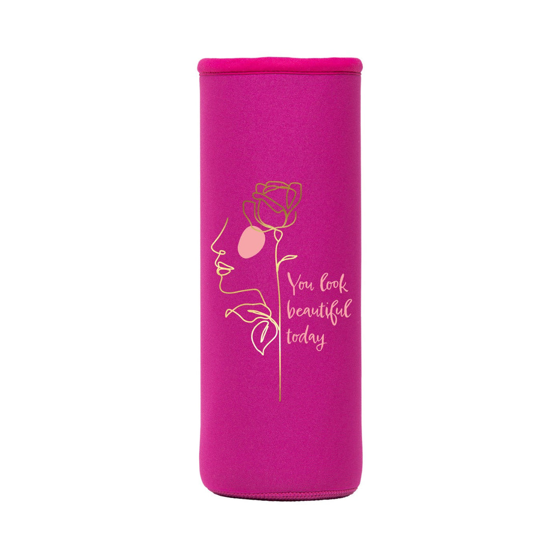 pink neopren schutzhülle mit pinkem und weiblichem profil gesicht design