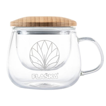 flaska angelica teetasse mit glaseinsatz und deckel aus edelstahl und bambus