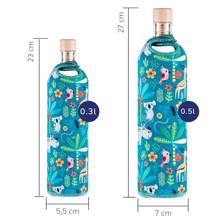 wiederverwendbare flaska glasflasche mit neopren schutzhülle im tierdesign