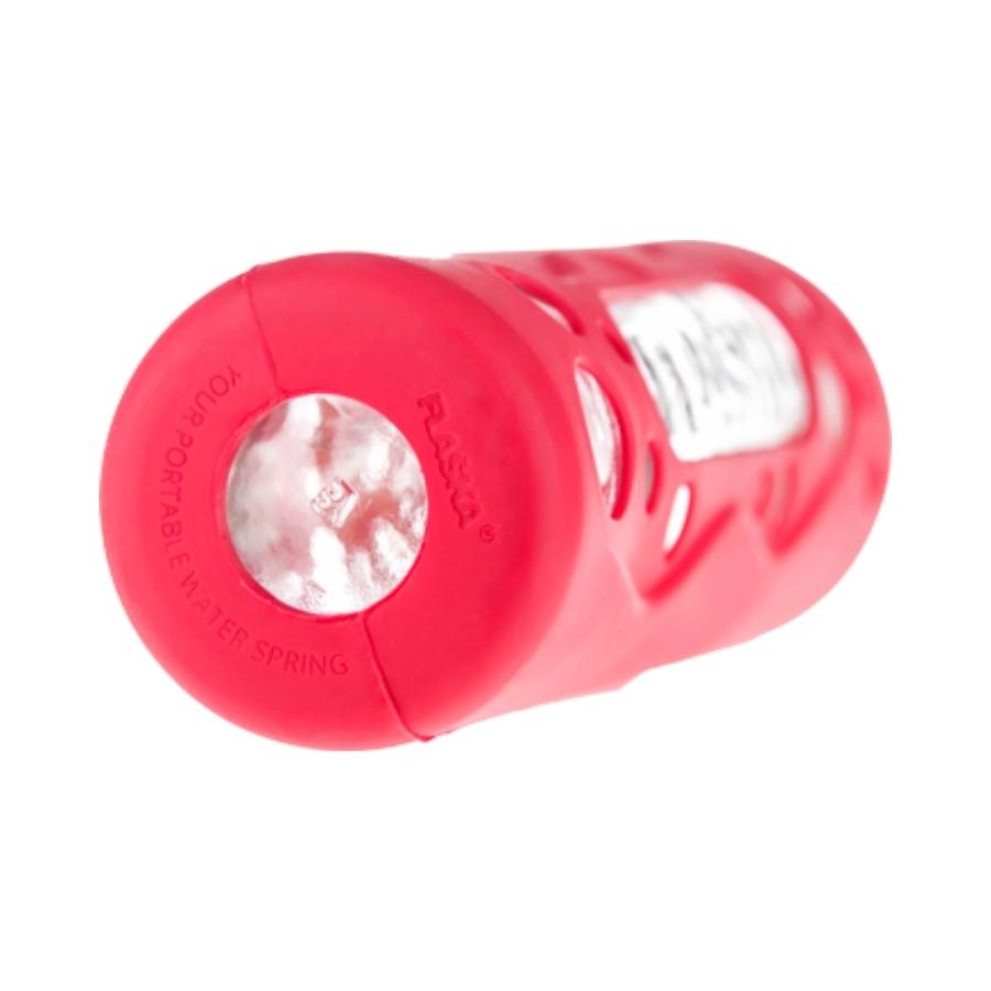 bodenansicht der flaska wiederverwendbare glasflasche mit roter silikon schutzhülle mit löchern