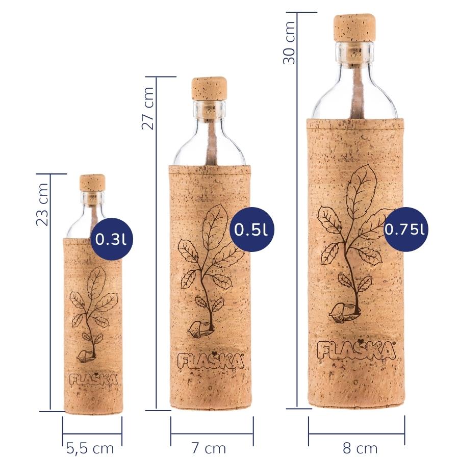 wiederverwendbare flaska glasflasche mit kork schutzhülle und kork eichenblatt design