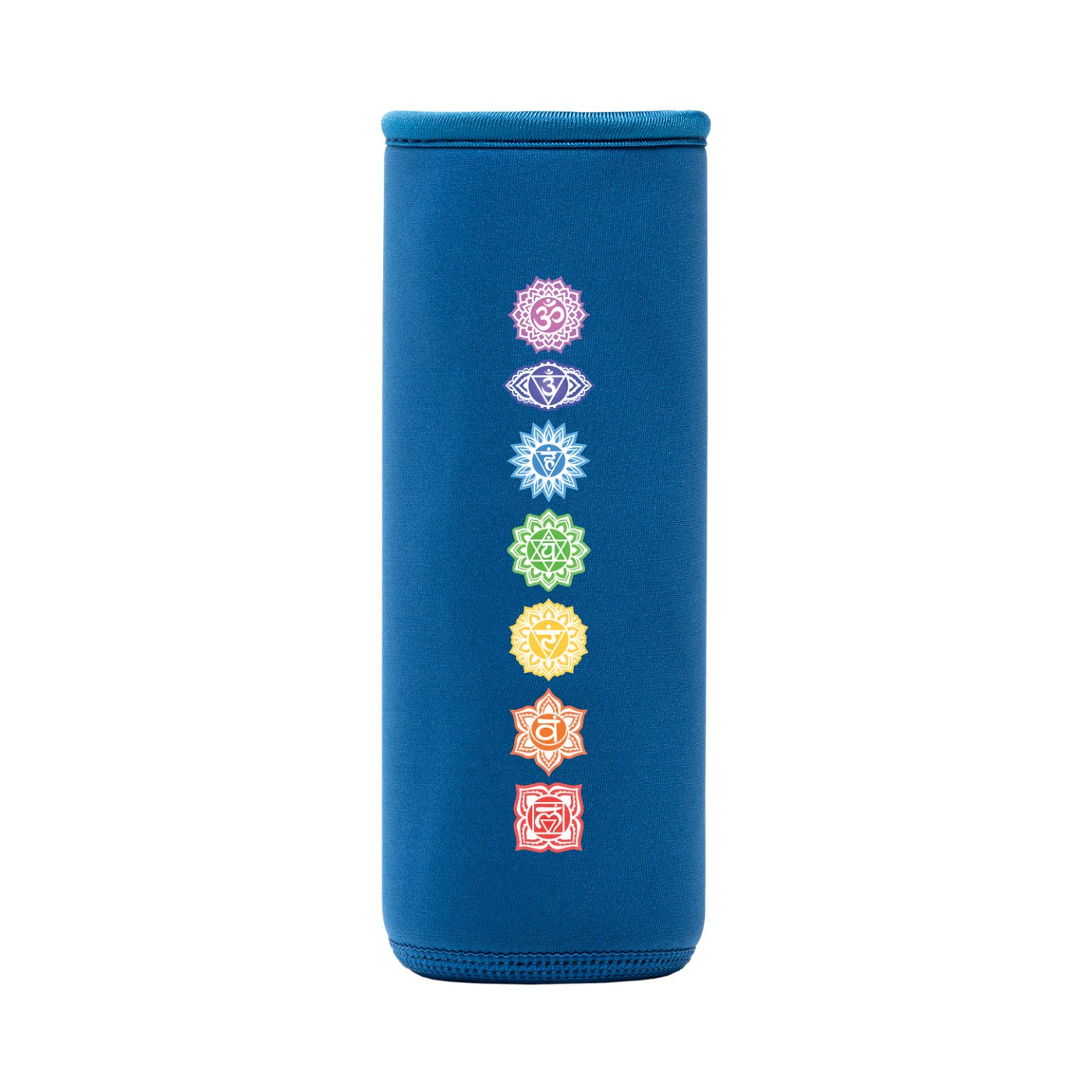 blaue neopren schutzhülle mit farbigen chakra design für flaska schraubverschluss flasche