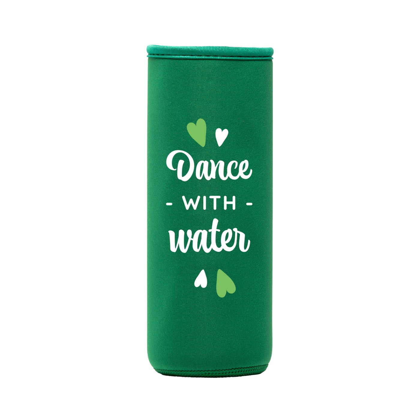 grüner neopren schutzhülle mit tanz mit wasser text und herzen für flaska flasche mit schraubverschluss
