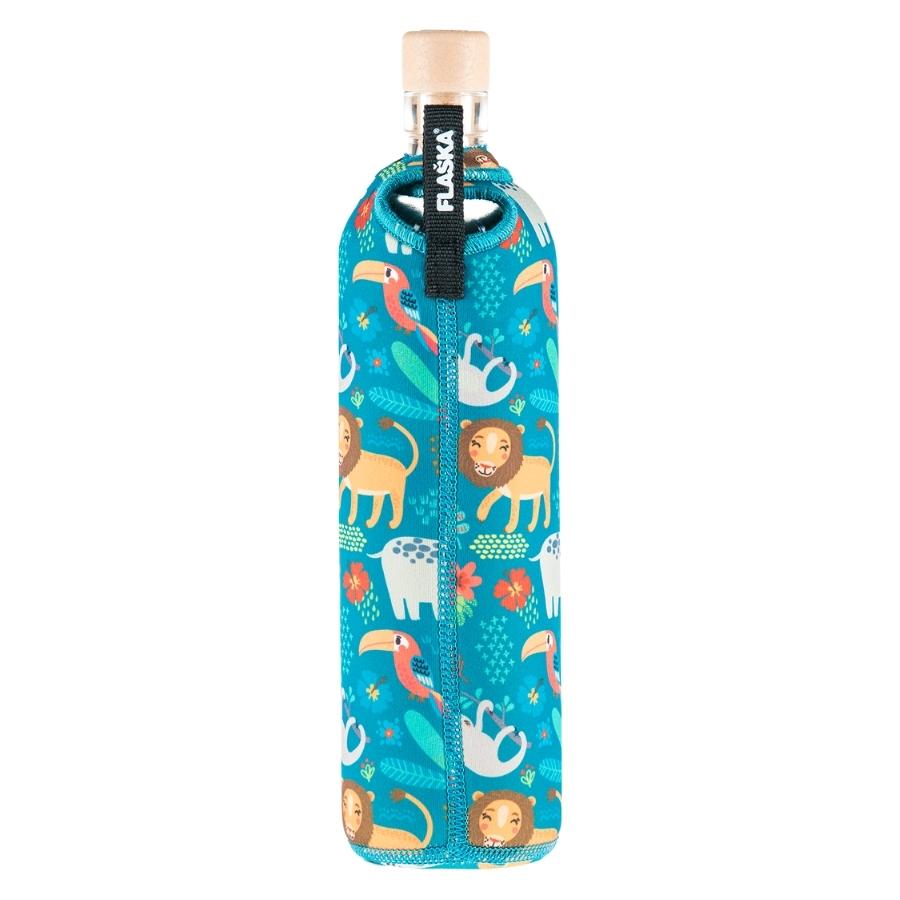 rückansicht flaska wiederverwendbare glasflasche aus glas mit neopren schutzhülle im tierdesign