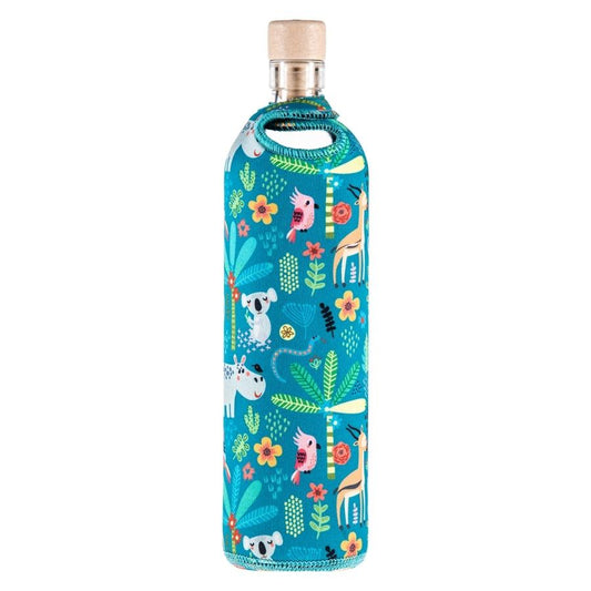 wiederverwendbare flaska glasflasche mit neopren schutzhülle im tierdesign