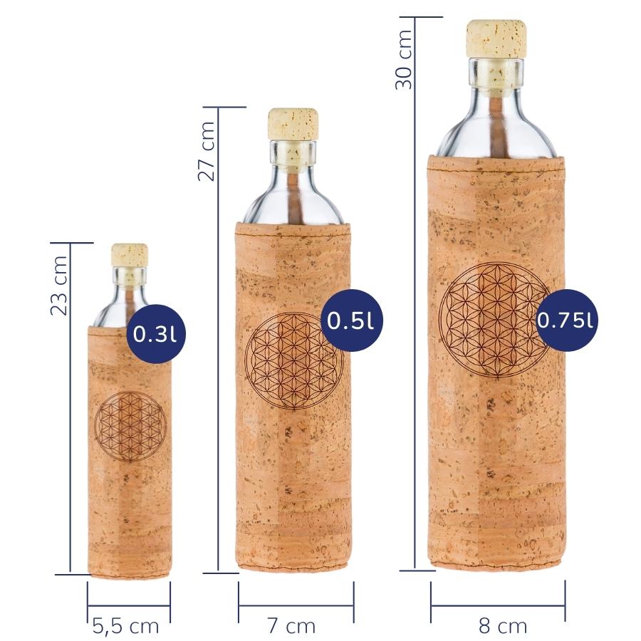 flaska wiederverwendbare glasflasche mit kork schutzhülle und blume des lebens design