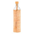 rückansicht der wiederverwendbaren flaska glasflasche mit kork schutzhülle und blume des lebens design