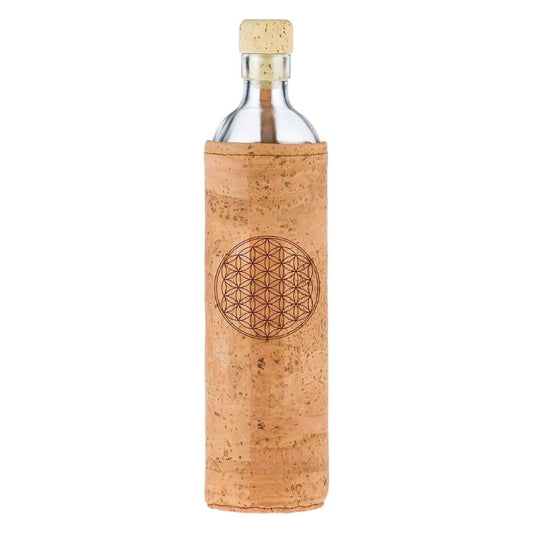 flaska wiederverwendbare glasflasche mit kork schutzhülle und blume des lebens design