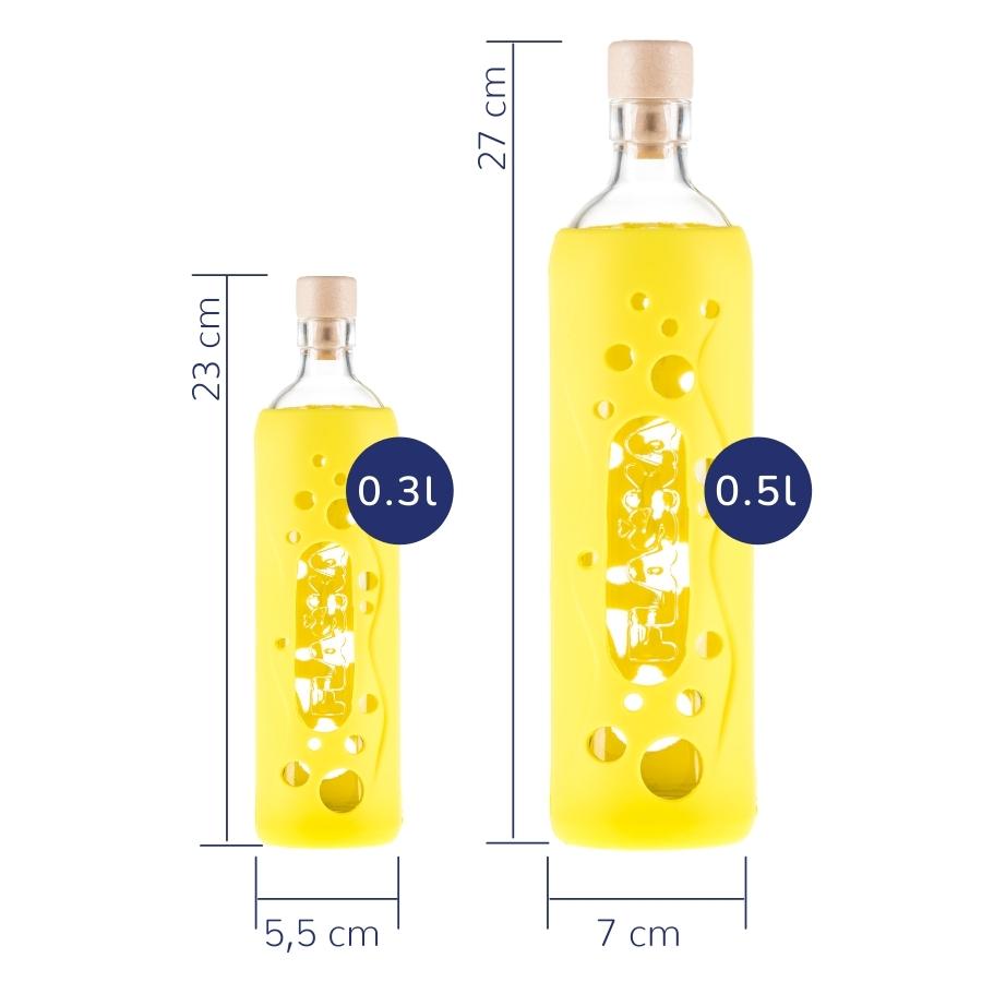 dimensionen der flaska wiederverwendbare glasflasche mit gelber silikon schutzhülle mit löchern
