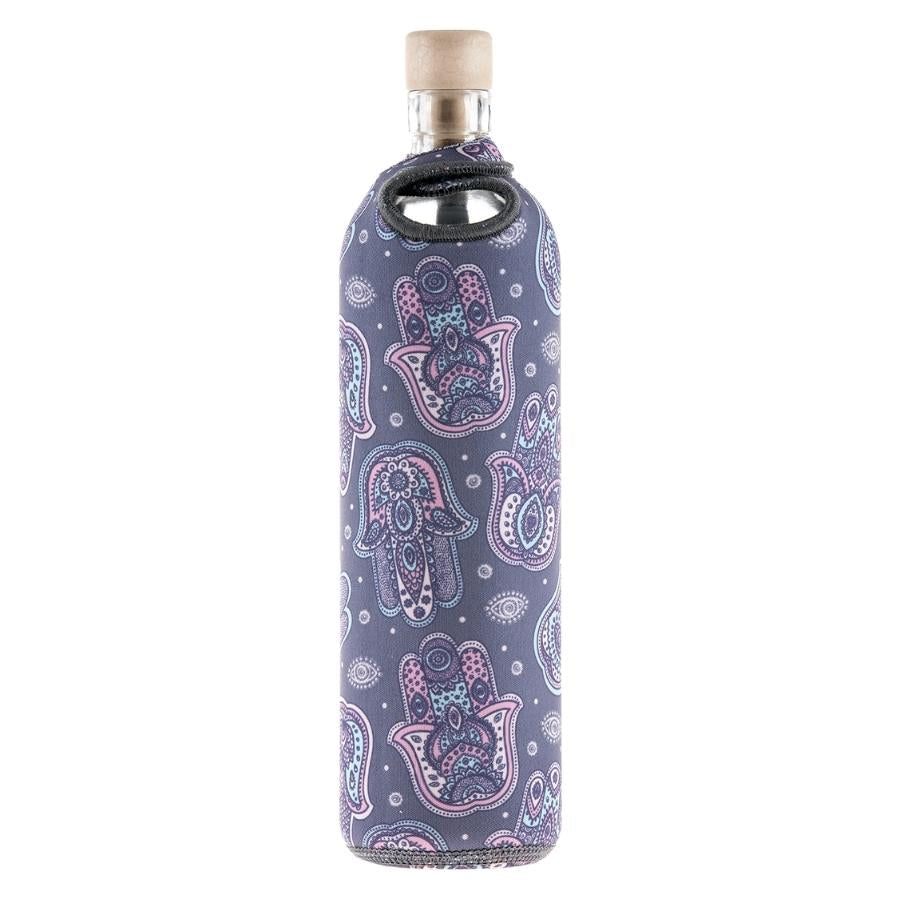 flaska wiederverwendbare glasflasche mit neopren schutzhülle hamsa design