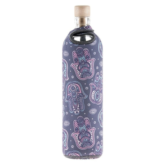 flaska wiederverwendbare glasflasche mit neopren schutzhülle hamsa design