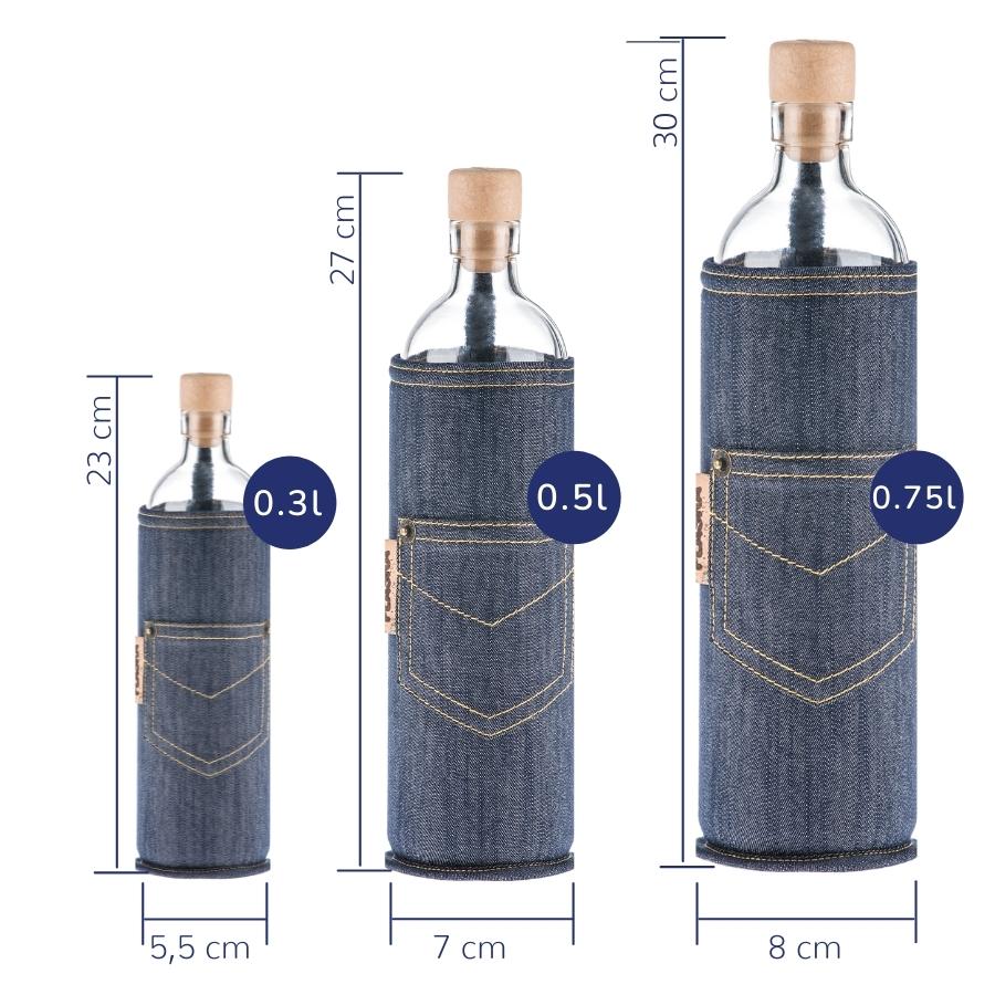 flaska wiederverwendbare glasflasche mit neopren schutzhülle und jeans design