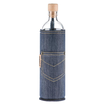 flaska wiederverwendbare glasflasche mit neopren schutzhülle und jeans design