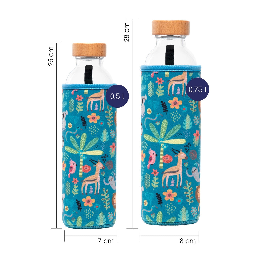 wiederverwendbare flaska glasflasche mit neopren schutzhülle im tierdesign