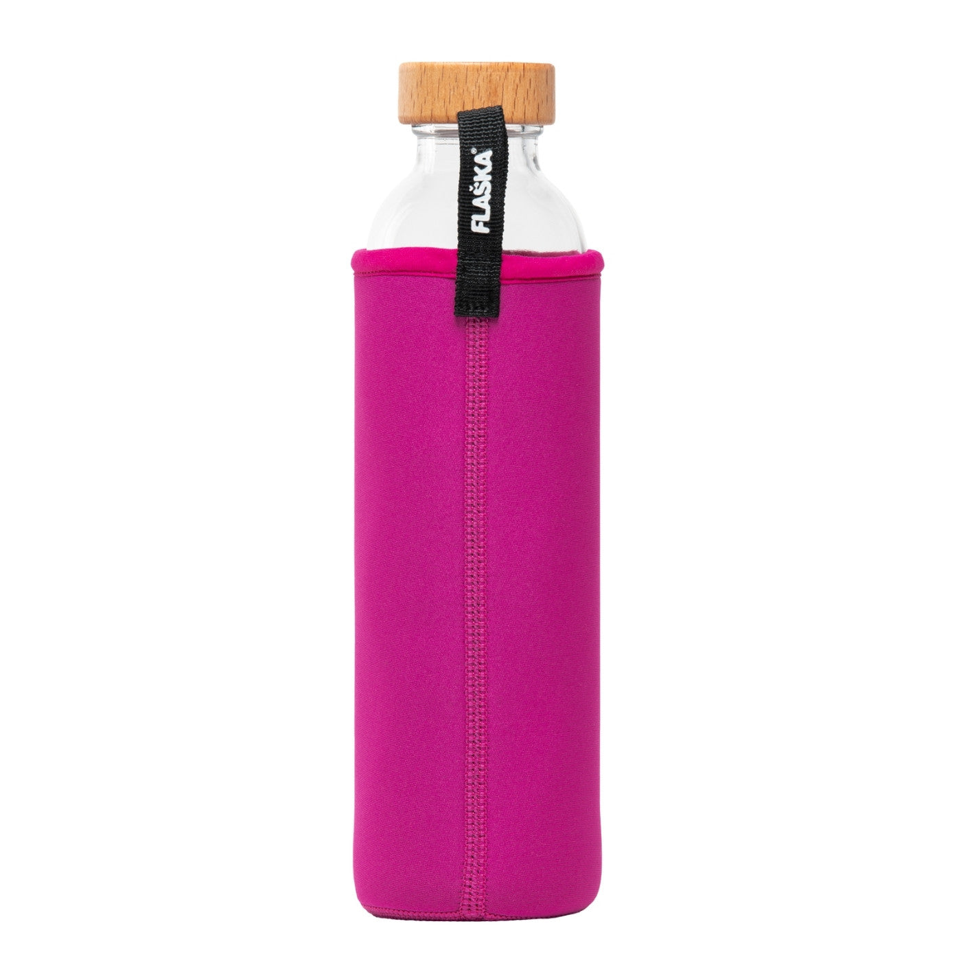 rückansicht flaska glaswasserflasche mit pink neopren schutzhülle
