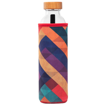 flaska wiederverwendbare glasflasche mit neopren schutzhülle und geometrischen formen in verschiedenen farben