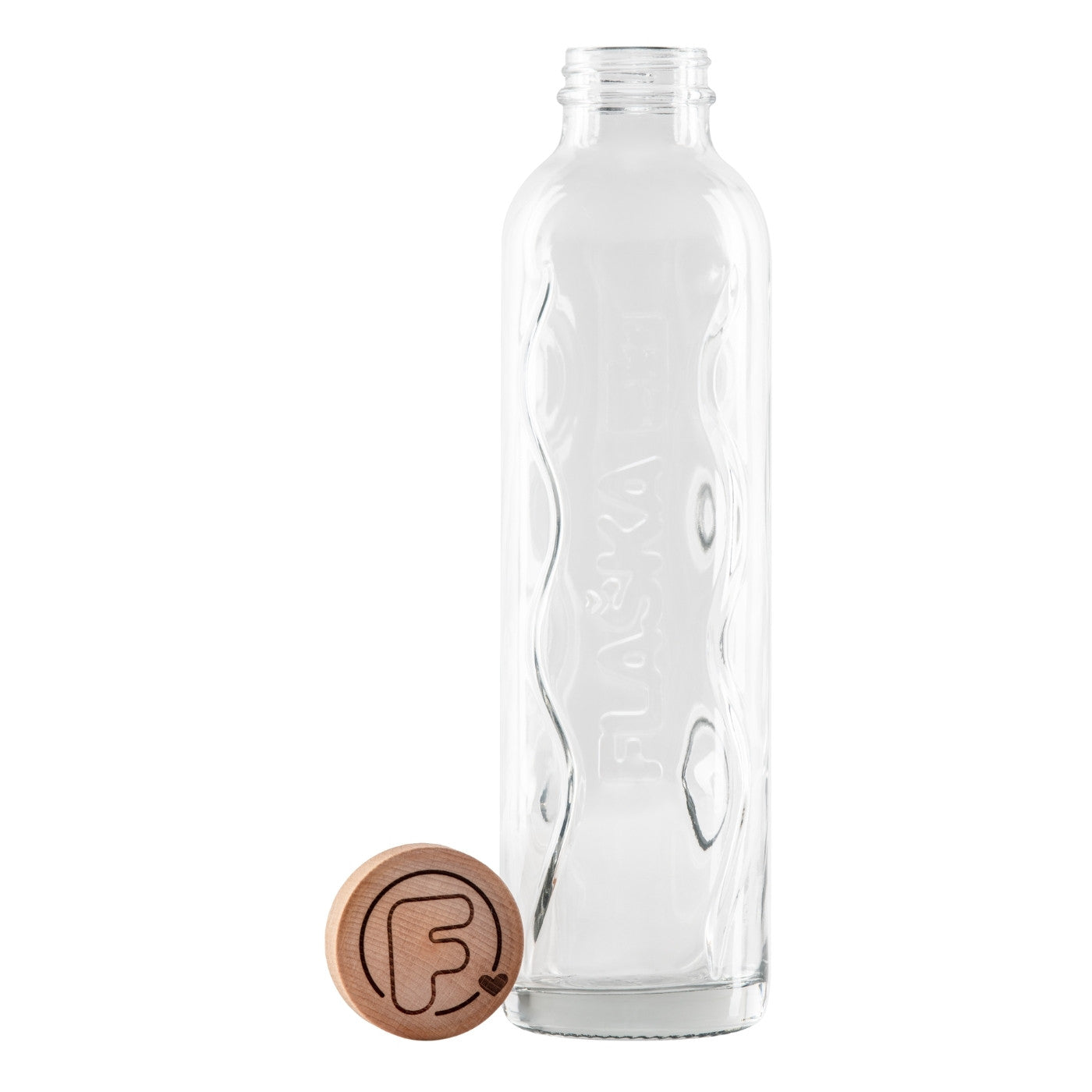 flaska glaswasserflasche mit schraubverschluss ohne deckel mit holzstopfen auf einer seite