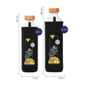 dimensionen der flaska glaswasserflasche mit schwarzer neopren schutzhülle und universum formen design