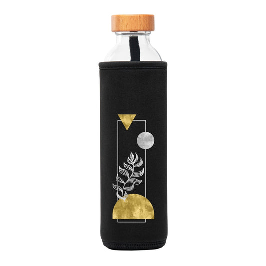 flaska glasflasche mit schwarzer neopren schutzhülle und universum formen design