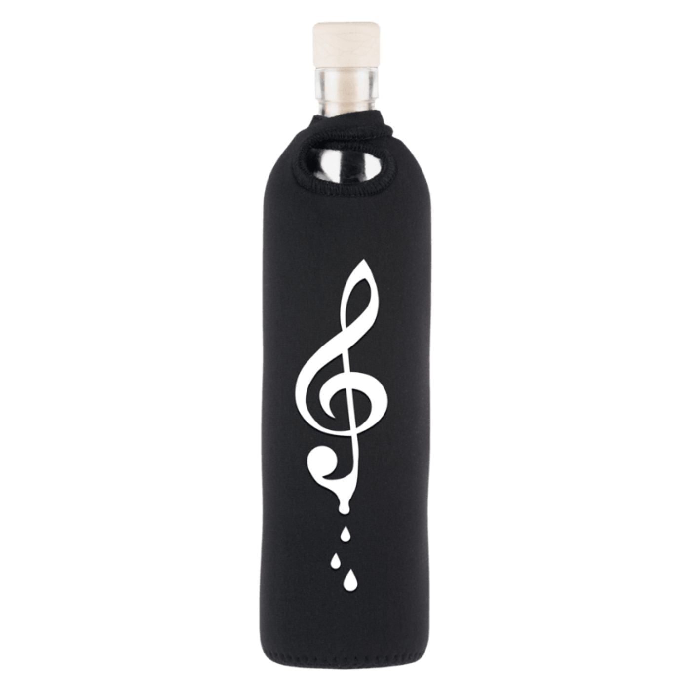wiederverwendbare flaska glasflasche mit schwarzer neopren schutzhülle und symphonie design