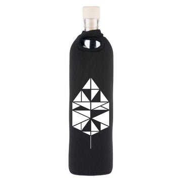 wiederverwendbare flaska glasflasche mit schwarzer neopren schutzhülle und tangram design