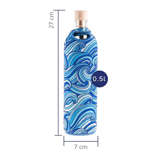 dimensionen der wiederverwendbaren flaska glasflasche mit neopren schutzhülle blaues meer wellen design