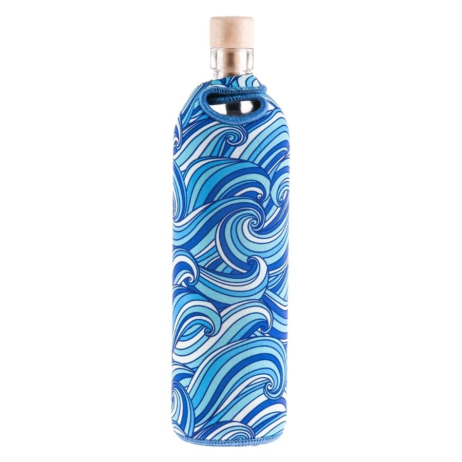 flaska wiederverwendbare glasflasche mit neopren schutzhülle blaues meer wellen design